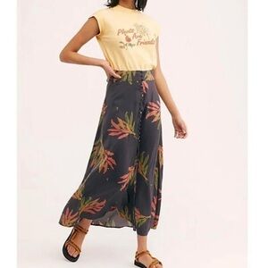 Free People Silk Sammy Button Down Maxi Skirt Size 12